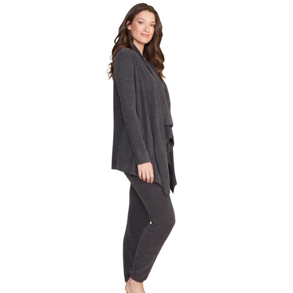Barefoot Dreams Cozy Chic Lightweight Draped open Front Cardigan S/M Gray - Picture 3 of 13